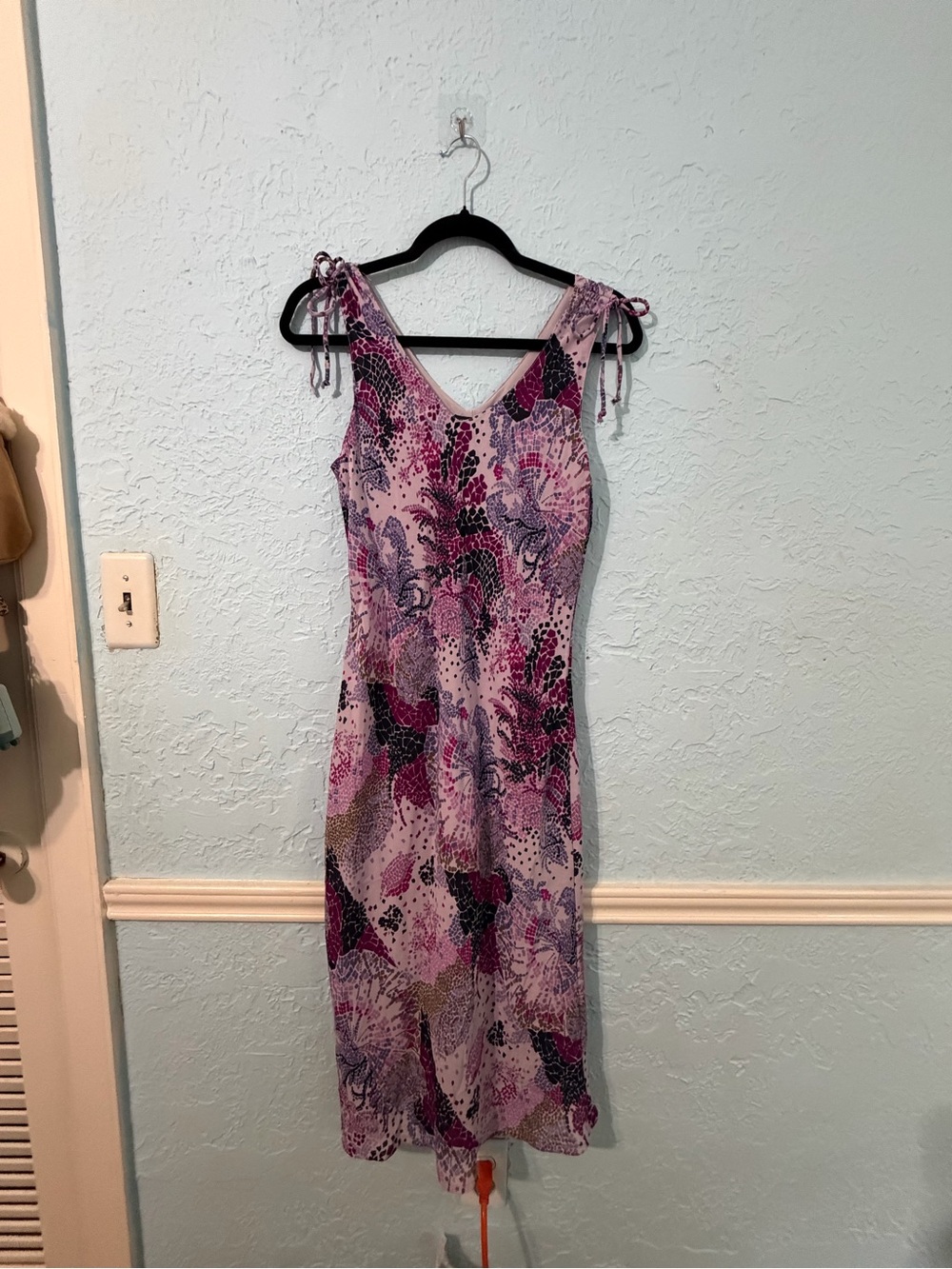 jonathan martin Pink and Purple Floral Tie-Shoulder Midi Dress